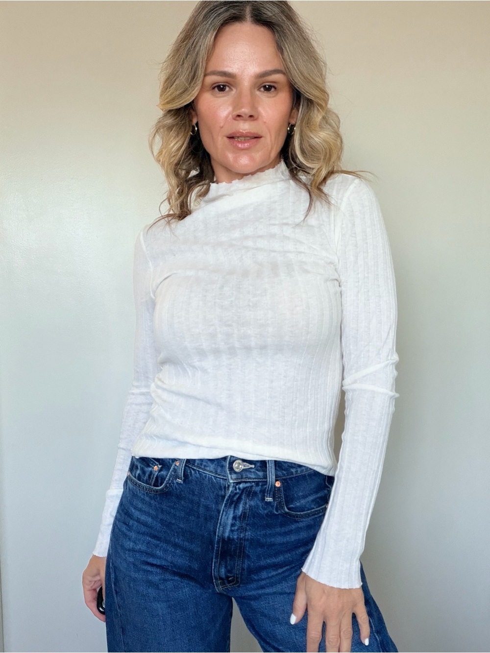 New Enza Costa Plissé Lon Sleeve Mockneck White